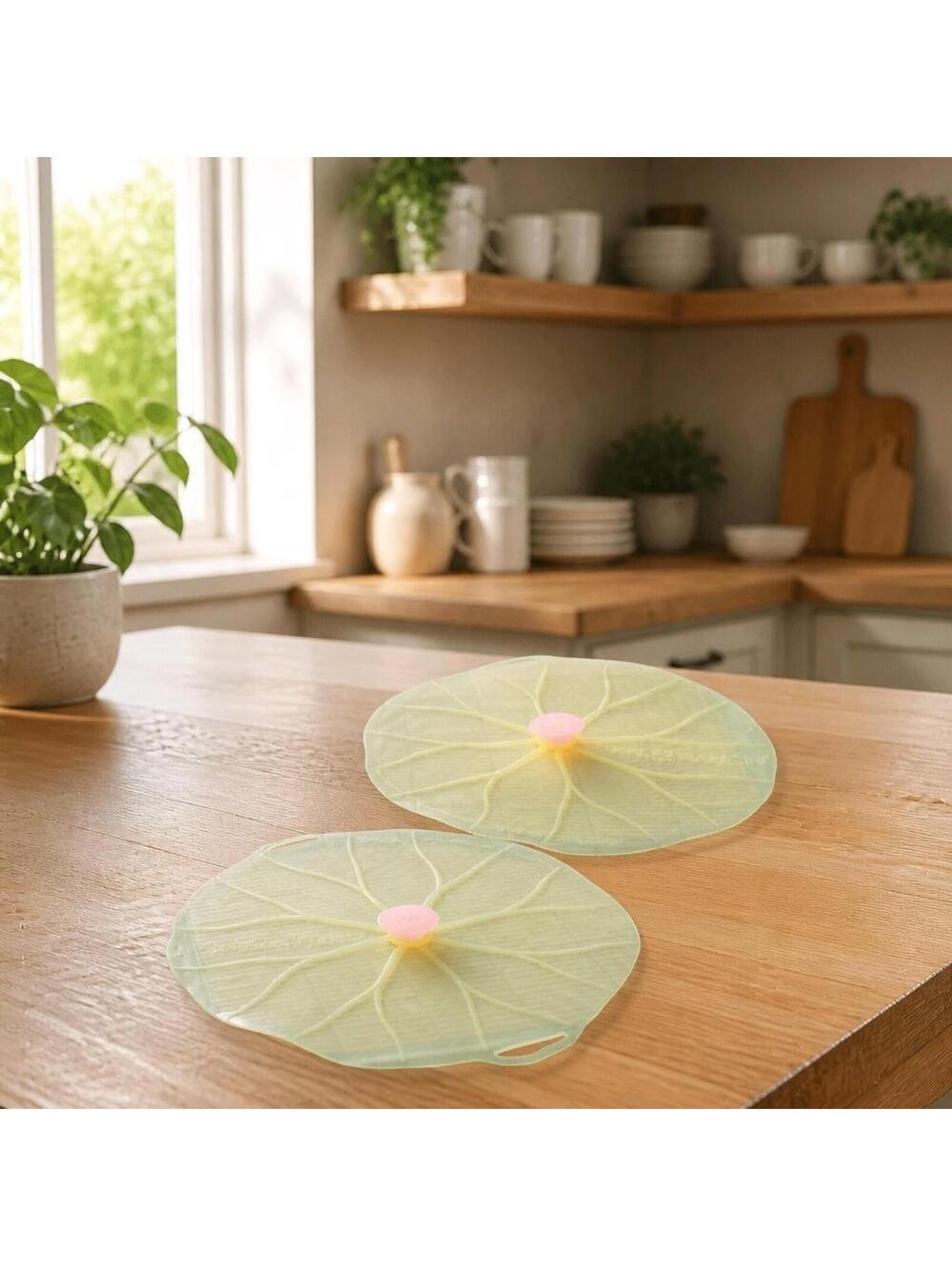 Charles Viancin Paris Silicone Airtight Lids 10" Round Yellow Lily Pads Lot Of 2